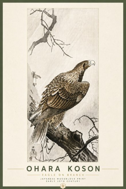Ohara Koson Eagle on Branch No6 - Poster