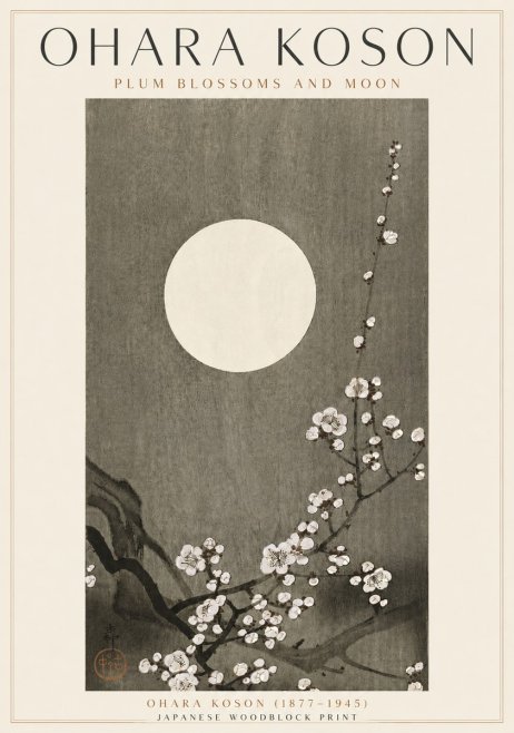 Ohara Koson Plum Blossoms and Moon No4 - Poster