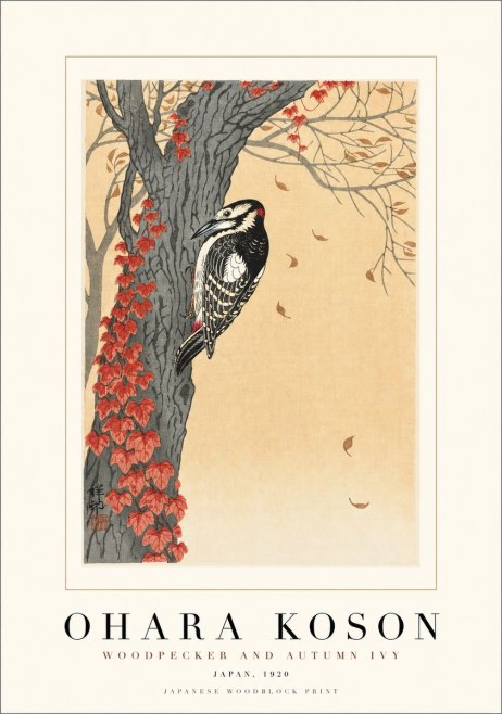 Ohara Koson Woodpecker and Autumn Ivy No1 - Poster