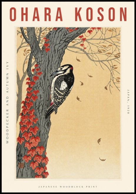 Ohara Koson Woodpecker and Autumn Ivy No2 - Poster