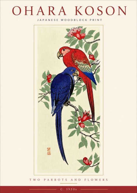 Ohara Koson Two Parrots and Flowers No4 - Poster