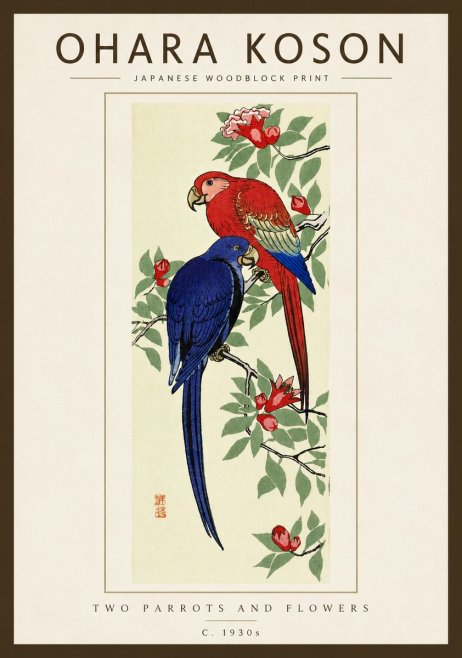 Ohara Koson Two Parrots and Flowers No5 - Poster