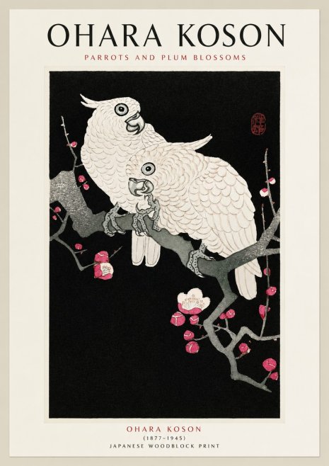 Ohara Koson Parrots and Plum Blossoms No1 - Poster