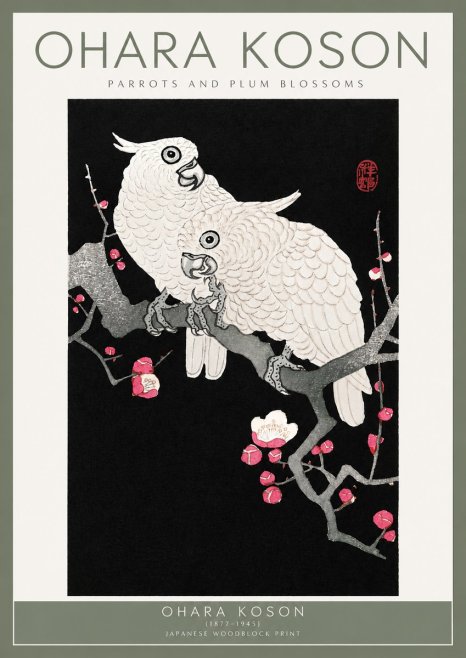 Ohara Koson Parrots and Plum Blossoms No2 - Poster