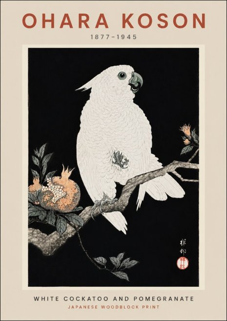 Ohara Koson White Cockatoo and Pomegranate II No2 - Poster