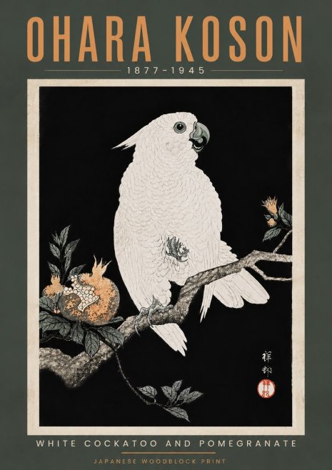Ohara Koson White Cockatoo and Pomegranate II No5 - Poster