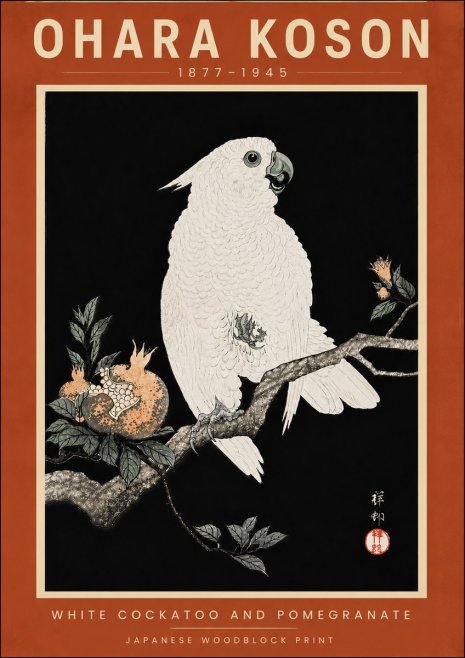 Ohara Koson White Cockatoo and Pomegranate II No6 - Poster