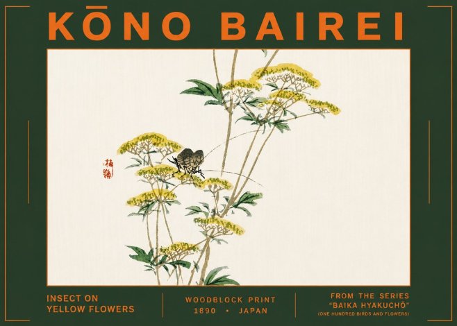 Kōno Bairei Insect on Yellow Flowers No6 - Poster