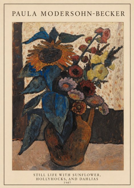 Paula Modersohn-Becker Still Life with Sunflower, Hollyhocks, and Dahlias No5 - Poster