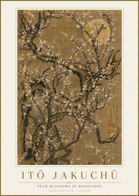 Itō Jakuchū Plum Blossoms in Moonlight No4 - Poster