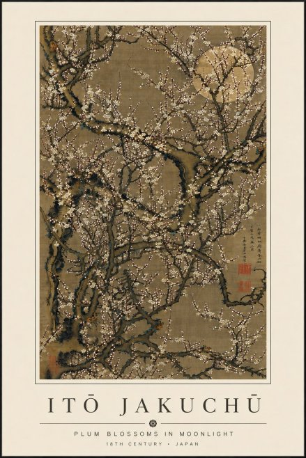 Itō Jakuchū Plum Blossoms in Moonlight No6 - Poster