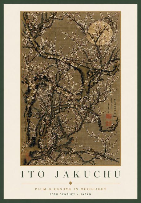 Itō Jakuchū Plum Blossoms in Moonlight No8 - Poster
