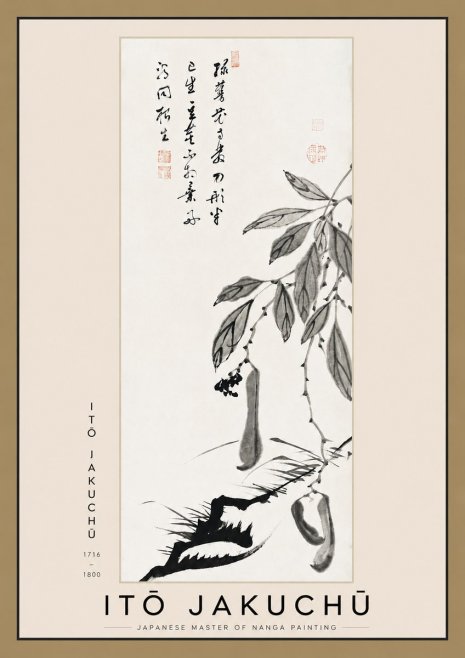 Itō Jakuchū Branch with Pods and Calligraphy No3 - Poster