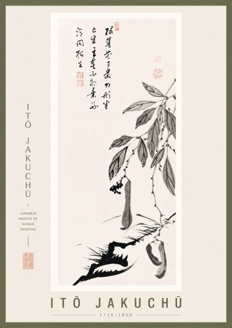 Itō Jakuchū Branch with Pods and Calligraphy No5 - Poster