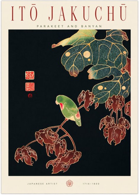 Itō Jakuchū Parakeet and Banyan No1 - Poster