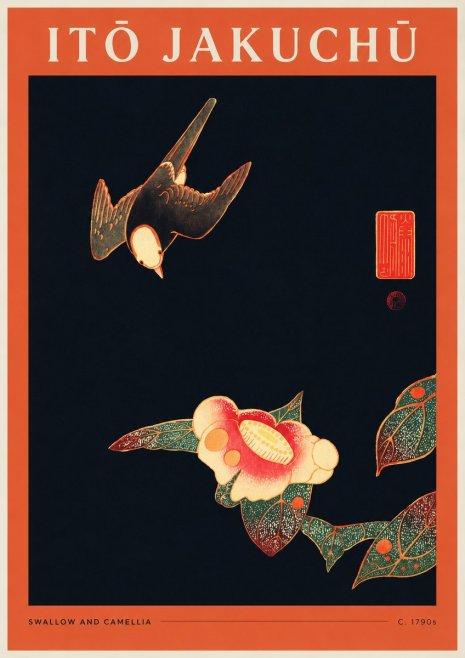 Itō Jakuchū Swallow and Camellia No2 - Poster