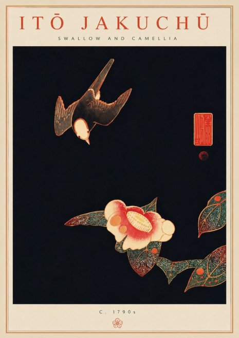 Itō Jakuchū Swallow and Camellia No6 - Poster