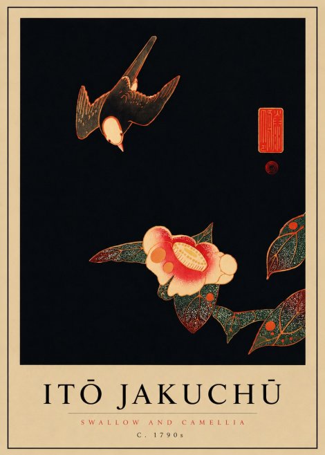 Itō Jakuchū Swallow and Camellia No8 - Poster