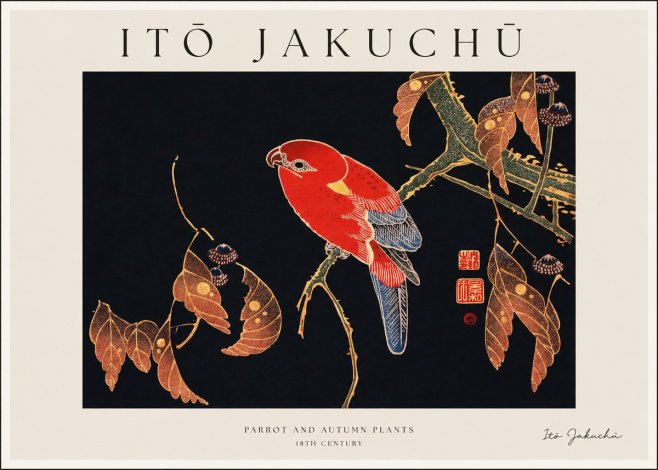 Itō Jakuchū Parrot and Autumn Plants No1 - Poster