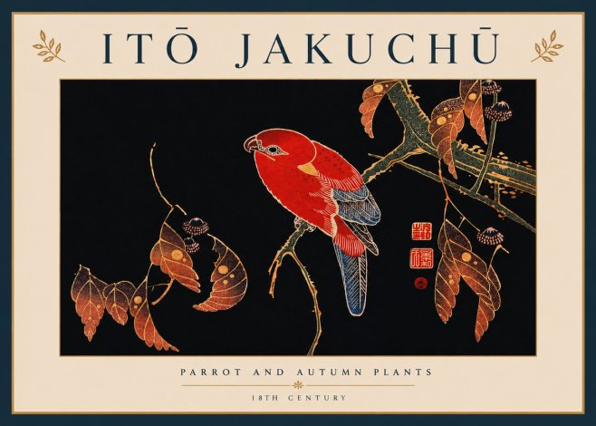 Itō Jakuchū Parrot and Autumn Plants No8 - Poster