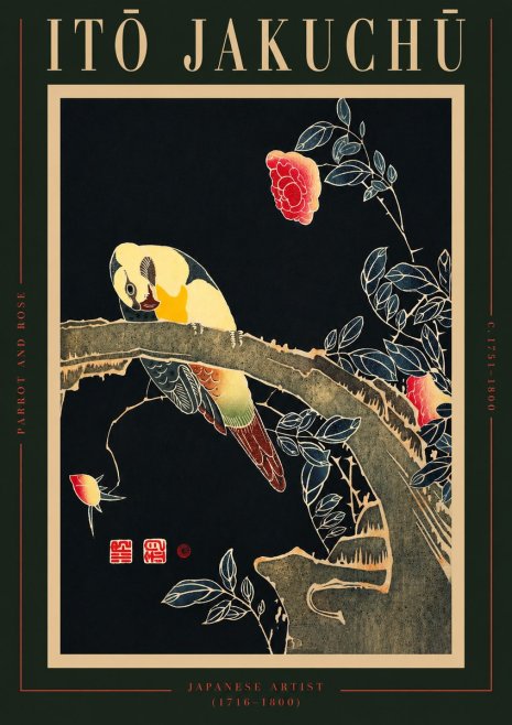 Itō Jakuchū Parrot and Rose No2 - Poster