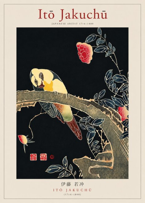 Itō Jakuchū Parrot and Rose No3 - Poster