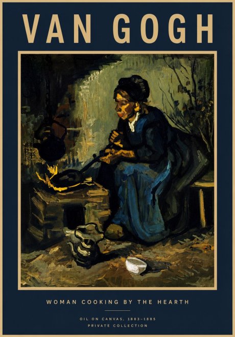 Van Gogh Woman Cooking by the Hearth No4 - Poster