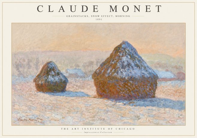 Monet Grainstacks, Snow Effect, Morning No3 - Poster