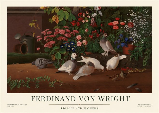 Ferdinand von Wright Pigeons and Flowers No1 - Poster