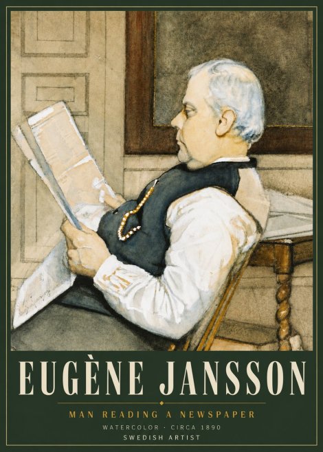 Eugène Jansson Man Reading a Newspaper No4 - Poster