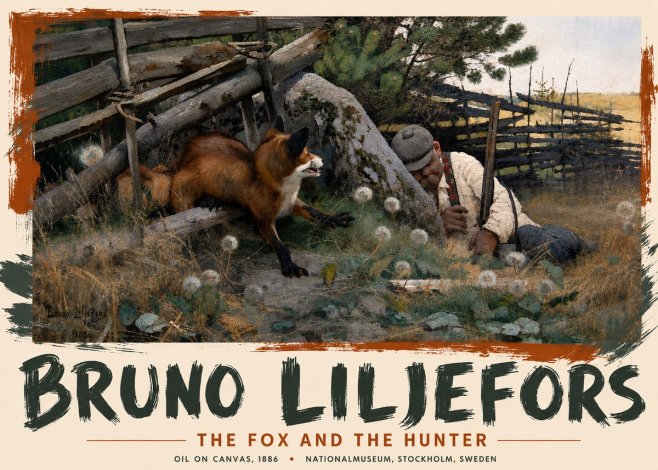Bruno Liljefors The Fox and the Hunter No3 - Poster