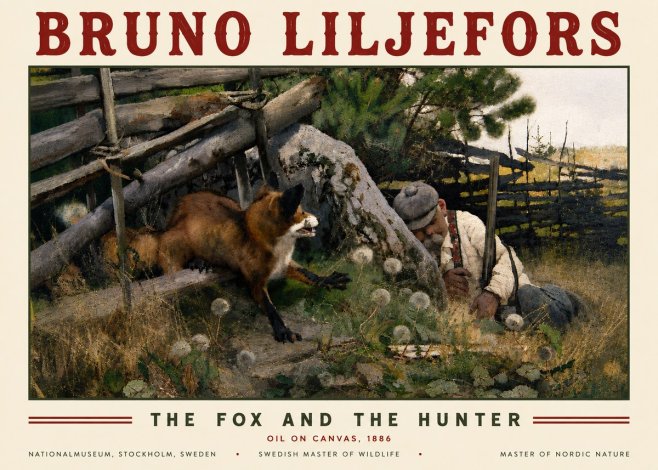 Bruno Liljefors The Fox and the Hunter No5 - Poster