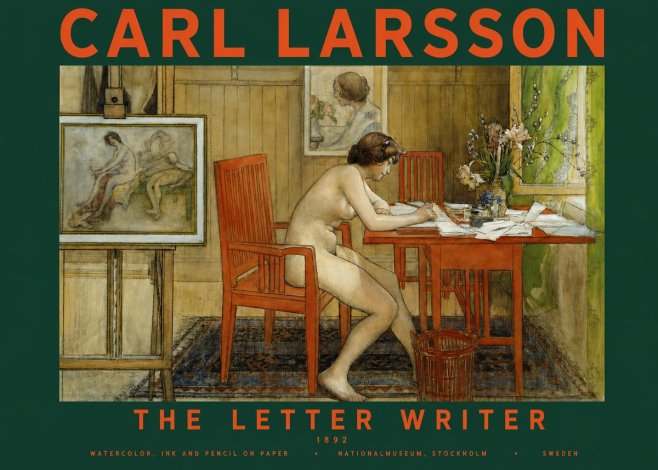 Carl Larsson Interior with a Nude Writing No5 - Poster