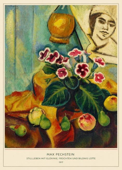 Max Pechstein Stillleben Mit Gloxinie, Früchten Und Bildnis Lotte No6 - Poster