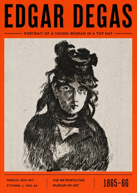 Edgar Degas Portrait of a Young Woman in a Top Hat No6 - Poster