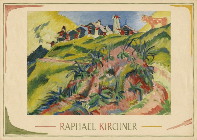 Raphael Kirchner Hillside Dwellings with Alpine Cow No2 - Poster
