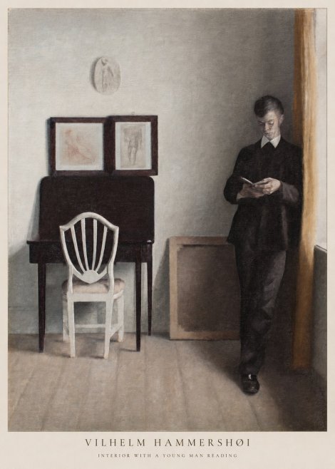 Vilhelm Hammershøi Interior with a Young Man Reading No6 - Poster
