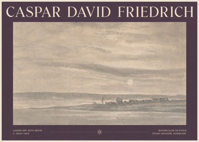 Caspar David Friedrich Landscape with Moon No3 - Poster