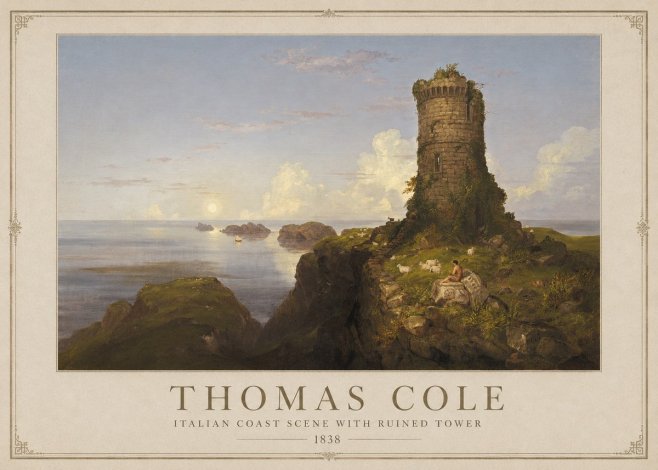 Thomas Cole Italian Coast Scene with Ruined Tower II No1 - Poster