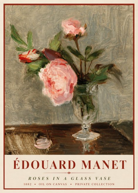 Édouard Manet Roses in a Glass Vase No6 - Poster