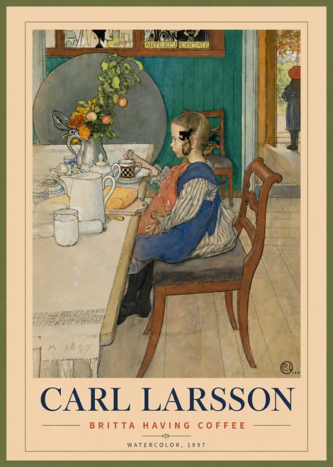 Carl Larsson Britta Having Coffee No5 - Poster