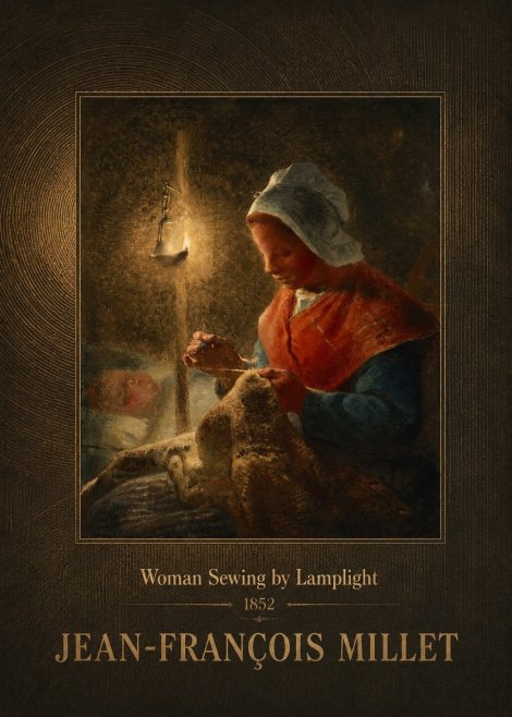 Jean-François Millet Woman Sewing by Lamplight No2 - Poster