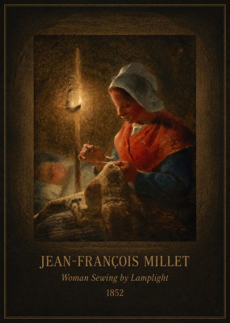 Jean-François Millet Woman Sewing by Lamplight No4 - Poster