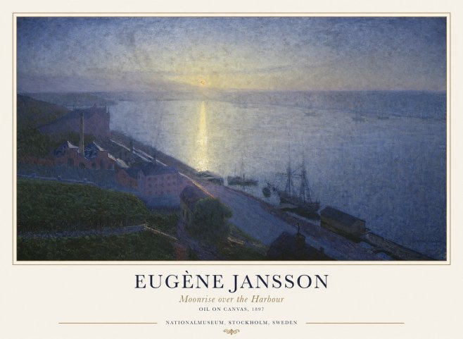 Eugène Jansson Moonrise over the Harbour No1 - Poster