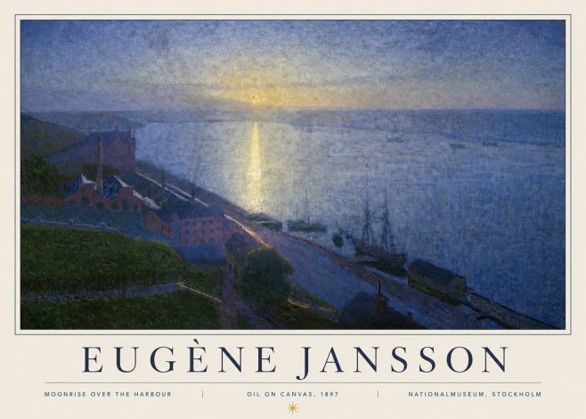 Eugène Jansson Moonrise over the Harbour No4 - Poster