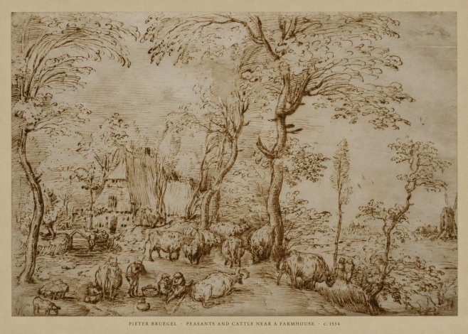 Pieter Bruegel Peasants and Cattle Near a Farmhouse No6 - Poster