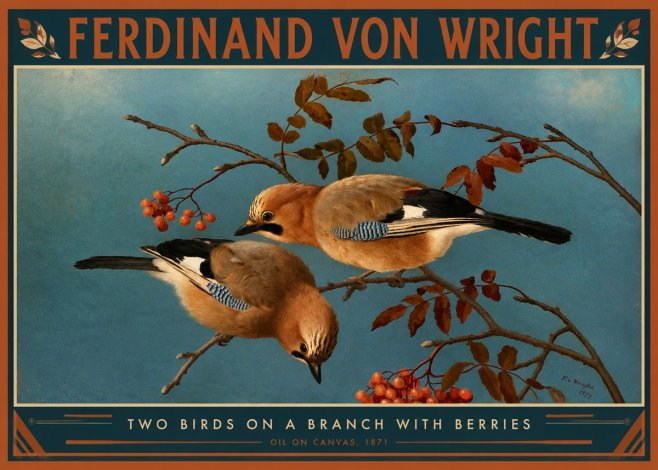 Ferdinand von Wright Two Birds on a Branch with Berries, 1871 No2 - Poster
