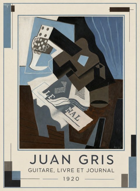 Juan Gris Guitare, Livre Et Journal No5 - Poster