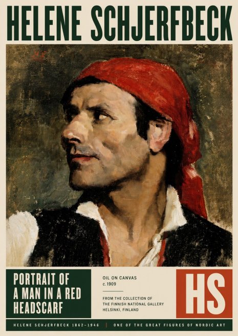 Helene Schjerfbeck Portrait of a Man in a Red Headscarf No5 - Poster
