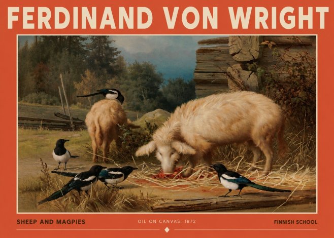 Ferdinand von Wright Sheep and Magpies No2 - Poster